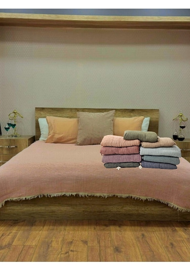 Mavi 4 Katlı Çift Taraflı Çift Kişilik Müslin Battaniye %100 Pamuk 230x240 Cm Mavi