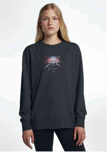 The Witcher Wild Hunt Iıı Baskılı Füme Antrasit Kadın Sweatshirt