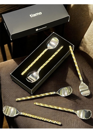 Tiamo Roma Çay Kaşığı Sap Gold 6 Lı Set Altın - Beyaz