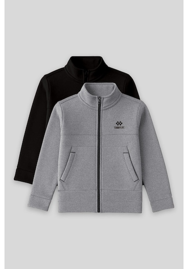 Standart Fit 2li Paket Siyah-gri Melanj Erkek Çocuk Sweatshirt - 11245 Siyah - Gri