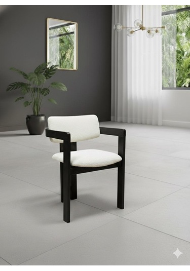 Verona Doğal Ahşap Yuvarlak Yemek Masası Takımı 4 Kişilik Modern Scandinavian Stil Siyah Beyaz