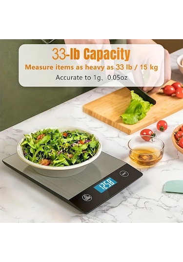 Dashanshop Paslanmaz Çelik Siyah Mutfak Terazisi Şarj Edilebilir 304 Çelik 14 97 Kg Lcd Ekran Tip C Şarj Tare Fonksiyonu Otomatik Kapanma Birim Dönüşümü Pişirme Ve Fırın İçin -