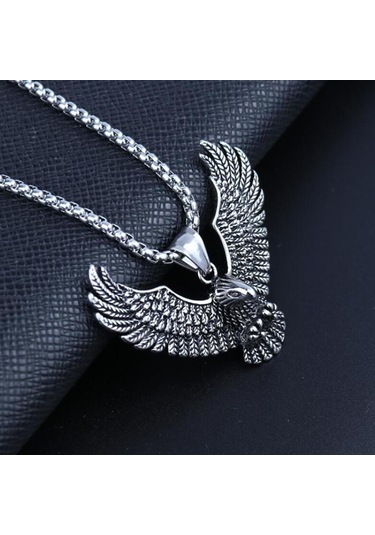 Erkek Vintage Uçan Kartal Kolye Kolye Manevi Takı Gümüş