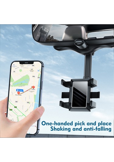 Yifomall Araç Geri Görüş Aynası Telefon Tutucu - 360 Döner, 4-6.7 İnç Uyumlu, Esnek 25-30cm , Tek Elle Kullanıma Uygun, Sabit Tutma Siyah