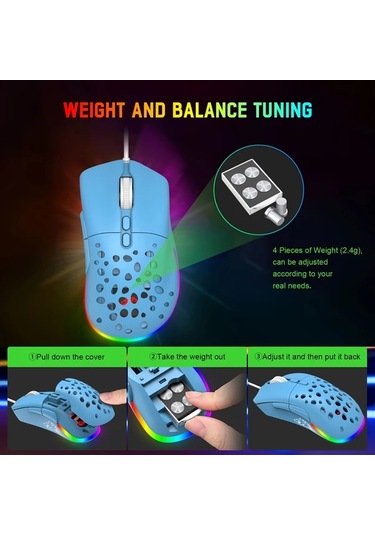 Techbloom Zıyoulang White Kablolu Oyun Faresi Modüler 2 Degisebilir Kapak Ayarlanabilir Agirlik 7 Programlanabilir Tus Rgb Aydinlatma -