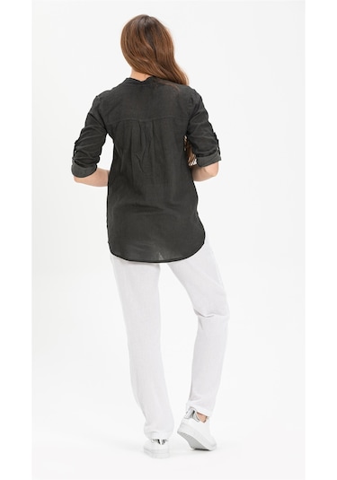 Uzun Kol Şile Bezi Akasya Bluz Füme Fm