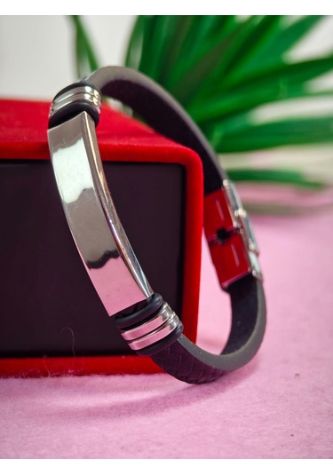 Çelik Derili Bileklik Kişiye Özel İsimli Paslanmaz Derili Çelik İsimli Bileklik 316 L Çelik Altın - Çelik