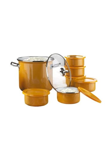 QEDİ Emaye Yoğurt Bakraç ve Mayalama Seti 14 Parça Oksit Sarı