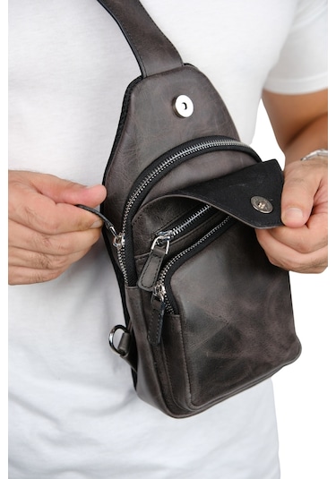 Mft Leather Hakiki Deri Unisex Çapraz Çanta Baggy 6981 Tiguan Antrasit