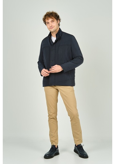 Lucas Erkek Fermuar Ve Çıtçıt Kapamalı Hakim Yaka Kaban 4785 Lacivert Lacivert