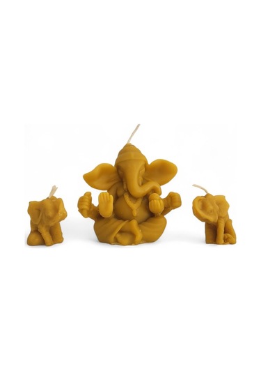 Bal Mumu Ganesha Ve İkili Küçük Fil Set Sarı