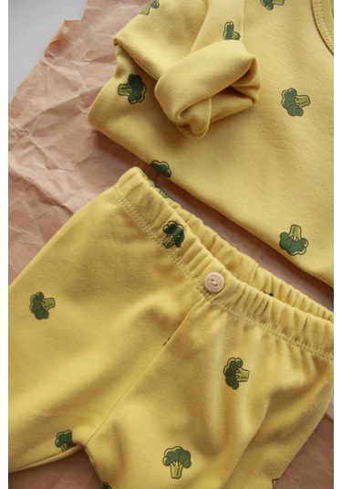 Brokoli Baskılı Bebek Alt Üst Takım Hardal