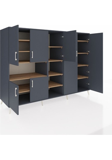 Kronos Dolap 13 Raflı 7 Kapaklı 220x59x163 Antrasit-antrasit/çam Antrasit-antrasit/çam