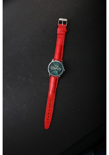 Hakiki Deri 18mm Akıllı Pimli Saat Kordonu Kırmızı - Siyah