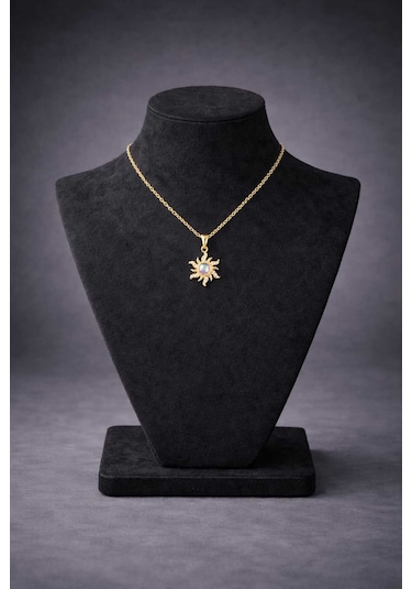 Gold Renk Güneş Figürlü Opal Taşlı Kolye