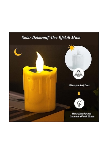 Yeni Model Titreyen Alevsiz Dış Mekan Güneş Enerjili Mum Sarı Işık 6 Lı Set Krem