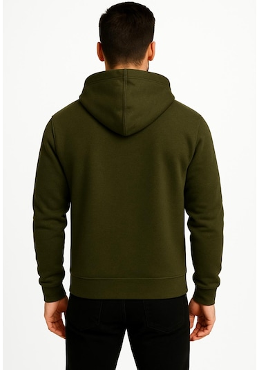 Axxel Erkek Haki Fermuarlı Kapüşonlu Sweatshirt-w590 Haki 3 İplik Şardonlu