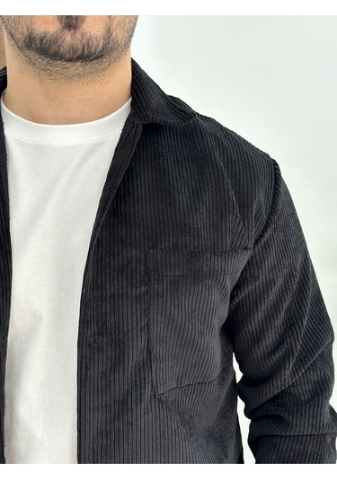 Erkek Kadife Kumaş Gömlek Siyah Edw214 Siyah