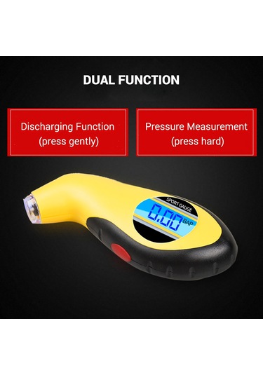 Yaozixa Araç Lastik Basınç Ölçer, Lcd Ekranlı Dijital Tester, 4 Birim Seçimi Psı/bar/kpa/kgf , 0-150psı Hassasiyet, Sarı-siyah Abs Malzeme, Pil İçerir