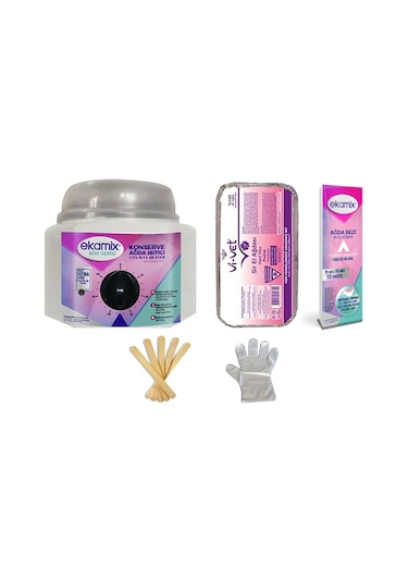 Ekamix Konserve Ağda Makinesi + Vivet Pudralı Ağda 500 ML + Bez 10 M
