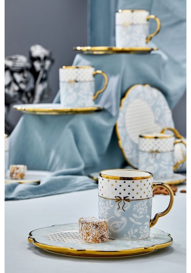 Carmen 6 Kişilik Porselen Desenli Çay Fincan Takımı - Mavi