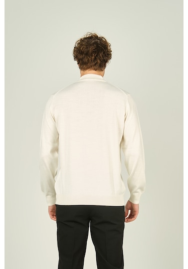 Ateş Triko Erkek Yarım Balıkçı Yaka Yün Kazak 0004 Kemik Kemik