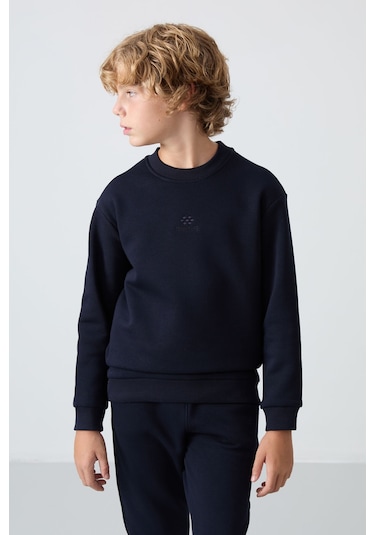 Lacivert Pamuklu Kalın İçi Tüylü Yumuşak Dokulu Standart Fit Nakışlı Erkek Çocuk Eşofman Takım - 11 Lacivert