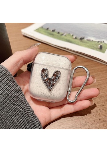 Apple Airpods 3. Nesil İle Uyumlu Kılıf Kalp Leopar Taş Kiraz Desenli Fiyok Tutmalı Kılıflar Şeffaf