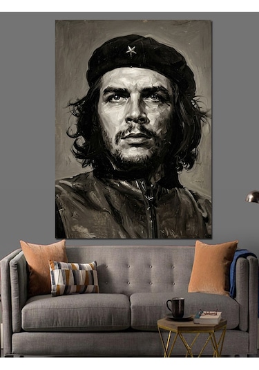 Che Guevara Klasik Siyah Beyaz Dekoratif Kanvas - Mdf Ahşap Tablo