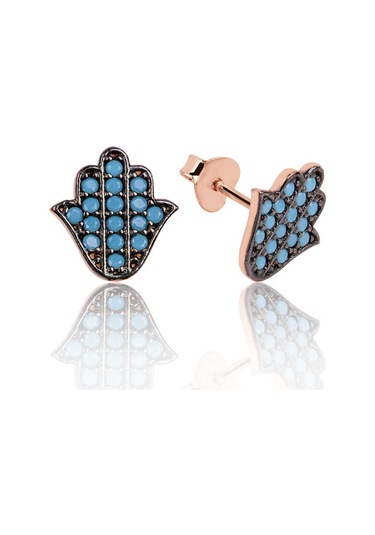 Gümüş Firuze Taşlı Fatma Ana Eli Çivili Küpe