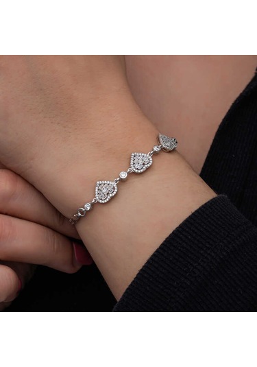 Blackcraft 925 Ayar Gümüş Baget Taşlı Kalp Kadın Bileklik Bc-9d2885 Renkli