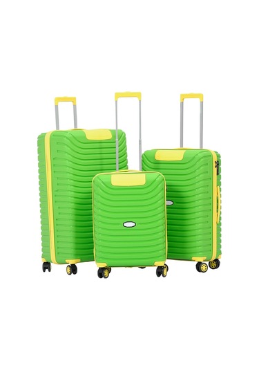 3'lü Set Silikon Kırılmaz Pp Unisex Yeşil Sarı Valiz Pwvlz005 Yeşil Sarı