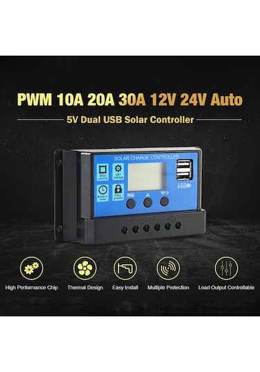 Neevoyu 20a 12v/24v Otomatik Güneş Enerjisi Kontrolörü, Çift Usb Çıkışı, Ev Ve Deniz Sistemleri İçin