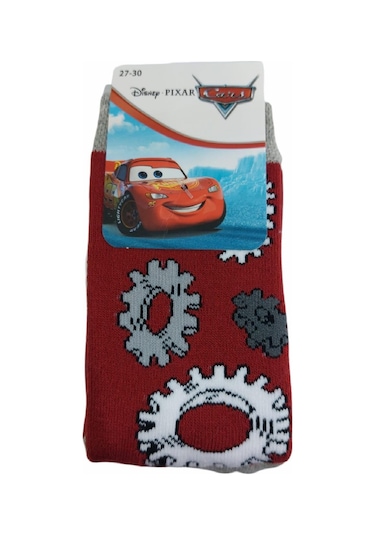 Çimpa Cars Figürlü Kışlık Çocuk Havlu Çorap-Kırmızı