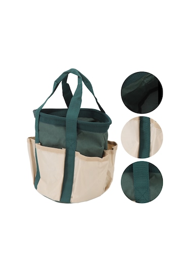 Folinda Yeşil Ve Bej 600d Oxford Kumaş Bahçe Aleti Çantası, 6 Cepli Sağlam Taşınabilir Gardening Gereçleri Depolama Çantası