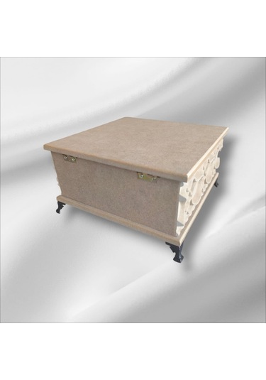 Ahşap- Ham Mdf- Desenli-takı-makyaj--çok Amaçlı- Ayaklı Kare Kutu