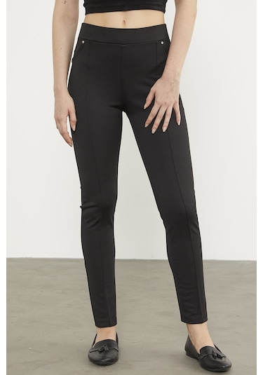 Önden Dikiş Detaylı Tayt - Siyah 001