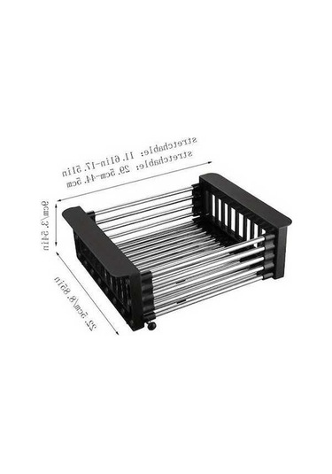 Pazly Siyah Paslanmaz Çelik Drenaj Rafı, 8.81x11.22-18.5x3.7 İnç, Dikdörtgen Lavaboya Uygun Siyah