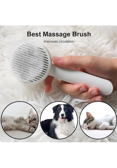 Coofbe Otomatik Temizlenen Kedi Köpek Tarağı Beyaz