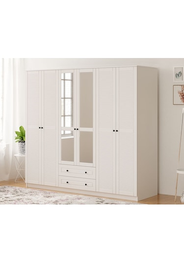 Rabi Mobilya Diva Country 6 Kapak 2 Çekmece Aynalı Mega Gardırop