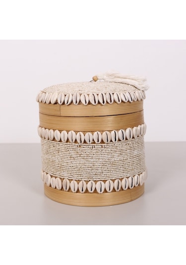Bali Boncuklu Bambu Saklama Kutusu L 20x23 Cm