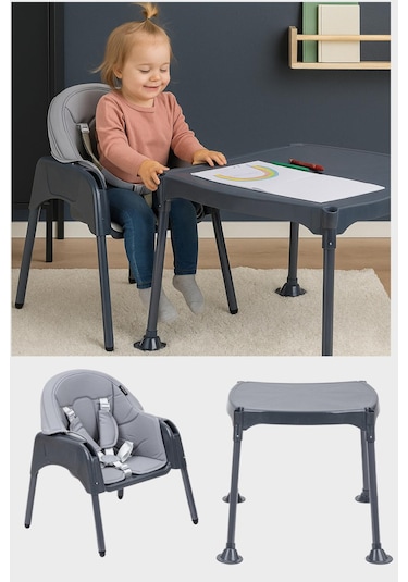 Wellgro Growup Çalışma Masalı Mama Sandalyesi, Gri
