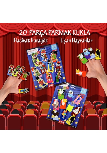 2 Set - 20 Parça Tox Hacivat  Karagöz ve Uçan Hayvanlar Parmak Kuk