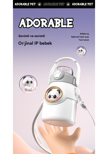 Sevimli Net Kırmızı Yüksek Değerli Karikatür Bebek 316 Paslanmaz Çelik Termos Bardak Tutacak Saman Bardak Büyük Kapasiteli Büyük Göbek Bardak Beyaz