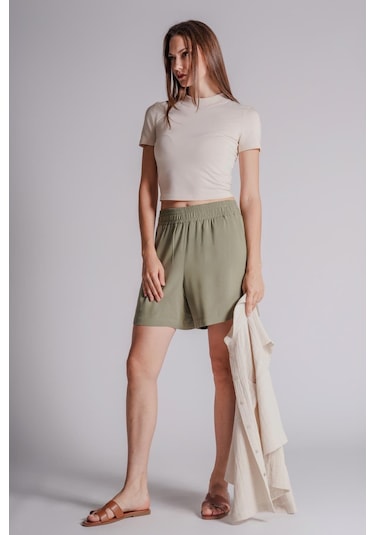 Braccas Kadın Beli Lastikli Jogger Şort Haki Haki