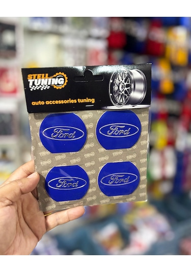 Universal Araç Uyumlu, Ford Jant Göbeği Arması, Sticker 4'lü Set 60mm Mavi