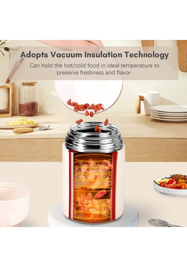 Neevoyu Kırmızı 500ml 304 Çelik Termos Kavanoz, Çocuklar İçin Çift Kullanımlı Kapaklı Isıtma/sogutma Mug Siyah