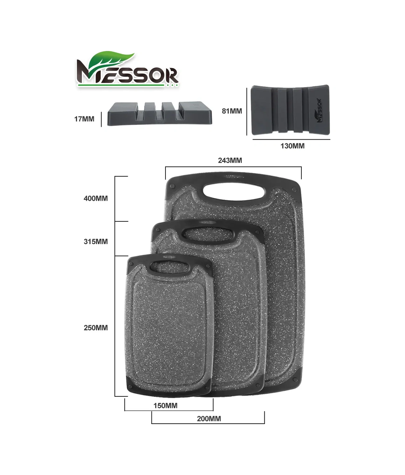 Messor Tuvalette 3 Parça Yaprak Saplı Plastik Kesme Tahtası Standlı 146364873 Siyah