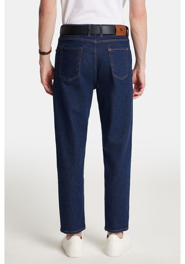 Erkek Straight Fit Bol Kesim Denim Yıkamalı Efektli Esnek Lacivert Jean Kot Pantolon-34088 Lacivert
