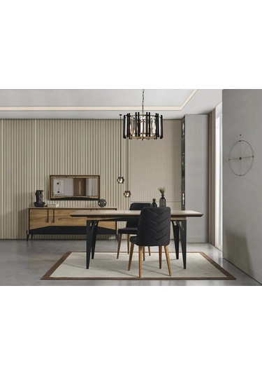 Ada Yemek Odası Takımı Yemek Masası + 4 Adet Sandalye Kahverengi